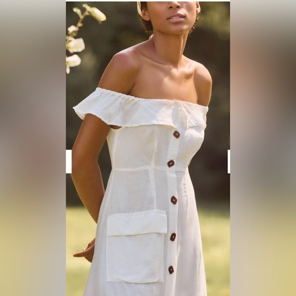 By Anthropologie Off-The-Shoulder Button Midi Dress - Picture 2 of 10